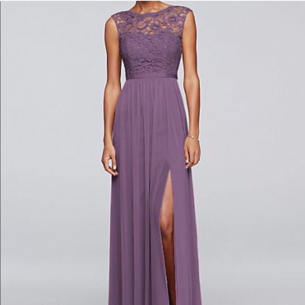 David’s Bridal Long Bridesmaid Dress with Lace -12